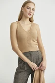 Triko Hırka Crop İkili Takım - Kamel - 5
