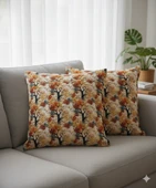 Sonbahar Ağaçları Desenli Dijital Baskılı 2'li Kırlent 40 cm x 40 cm thumbnail 1