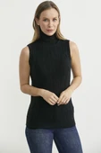 Tam Balıkçı Kolsuz Triko Kazak - Siyah thumbnail 1