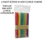 RENKLİ - 1000 ADET AHŞAP ELİŞİ - DİL ÇUBUK 15CM X 1.8CM (5314) - 2