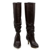 Vegan 6.5 cm Kısa Rahat Topuklu Sivri Burunlu Körüklü Uzun Kadın Çizme thumbnail 8