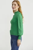 Dik Yaka Balon Kol Triko Kazak - Yeşil thumbnail 4