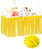 Kendinden Yapışkanlı Makaron Sarı Püsküllü Masa Eteği – 75 x 275 cm Parti Süslemesi (5314) - 1