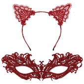 Şık Kırmızı Dantel Maske ve Taç Seti 5 No – Maskeli Balo &amp; Özel Etkinlikler (5314) - 2