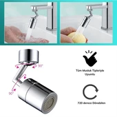 720 Derece Dönebilen 4 Filtreli Tüm Musluk Tipleri İle Uyumlu Montaj Aparatlı Musluk Başlık (5314) - 5
