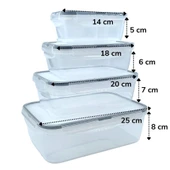 4&apos;lü İç İçe Sızdırmaz Contalı Kilitli Kapaklı Plastik Erzak Saklama Kapları LC315 (5314) - 4