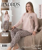 Lindros Kadın Pamuk'lu Düğme Yaka Raporlu İnterlok KIŞLIK Pijama Takımı 0248 - 1 Adet   XL Bej thumbnail 2