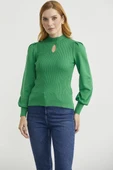 Dik Yaka Balon Kol Triko Kazak - Yeşil thumbnail 1
