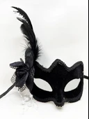 Siyah Renk Yandan Tüylü Beyaz İncili Süet Kaplama A Kalite Lüks Parti Maskesi 20x23 cm (5314) - 2