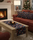 Yılbaşı Lacivert Küreler Desenli Dijital Baskılı Runner 140 cm x 45 cm thumbnail 7