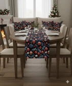 Yılbaşı Lacivert Küreler Desenli Dijital Baskılı Runner 140 cm x 45 cm thumbnail 4