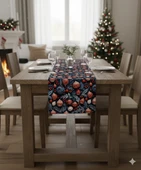 Yılbaşı Lacivert Küreler Desenli Dijital Baskılı Runner 140 cm x 45 cm thumbnail 3