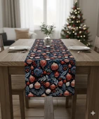 Yılbaşı Lacivert Küreler Desenli Dijital Baskılı Runner 140 cm x 45 cm thumbnail 2
