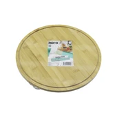 YUVARLAK DÖNER TABLALI AHŞAP BAMBU SUNUM TEPSİSİ TAHTASI =29.7CM - MİNİ SOFRA KANALLI KENAR (5314) - 1