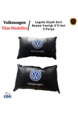 Volkswagen Logolu Siyah Deri Boyun Yastığı 2’li Set – Araç Koltuk Boyun Destek Minderi thumbnail 3