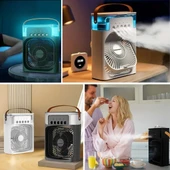 Taşınabilir 3 Farklı Mod Ayarlı 7 Farklı Led Işıklı Sulu Soğutmalı Taşınabilir Masaüstü USB Fan Vantilatör (5314) - 5