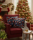 Yılbaşı Lacivert Küreler Desenli Dijital Baskılı 2'li Kırlent 40 cm x 40 cm thumbnail 4