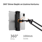 ShopyTech Metal 360° Uzun Kol Tablet/Telefon Standı Kelepçeli Masa/Yatak Başlığı Tutucu 6¨-12.9¨Uyumlu thumbnail 6