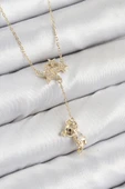 Pirinç Zirkon Taşlı Sallantılı Ayıcıklı Yıldız Model Gold Renk Kadın Kolye - TJ-BKO10418 thumbnail 1