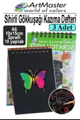 Gökkuşağı Kazıma Defteri Sihirli A6 10x15 cm 3 Paket 10 Sayfa Spiralli Scratch Note Spralli Siyah Sihirli Resim Defteri - 1