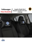 Volkswagen Logolu Siyah Deri Boyun Yastığı 2’li Set – Araç Koltuk Boyun Destek Minderi thumbnail 1