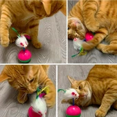 Kedi Oyun Topu Tüylü Fareli Hacı Yatmaz Eğitici Yavru Kedi Fare Kovalama Oyuncağı (5314) - 3