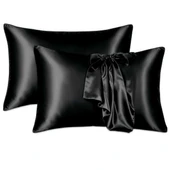 Antibakteriyel Terletmeyen İpek Saten Yastık Kılıfı 2'li 50x70 Siyah thumbnail 6
