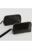 Karışık Desenli Siyah Dikdörtgen Deri Cüzdan - 1