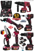 Stilmax German Şarjlı  6'lı Makine Seti Matkap-Kırıcı Hilti-Taşlama-Somun Sökme-Dal Budama Makas Set thumbnail 3