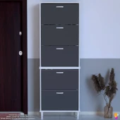 Modilayn VARBİ UMAY' 2 Li Kapı Önü 72x205x26 cm’ lik 5 Düşer Kapak 10 Göz Bölme Ayakkabılık thumbnail 3