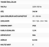 RODEX RDX505 - 12 ve 24 Volt Akü Şarj Cihazı 20-250 Amper thumbnail 2