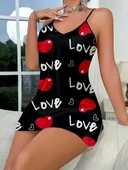 Love Desenli Siyah Saten Gecelik thumbnail 2