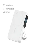 10000mAh 30W Hızlı Şarjlı Dijital Göstergeli Taşınabilir Kablosuz Magsafe Powerbank Beyaz thumbnail 1