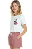 Kadın Beyaz Relaxed Fit %100 Pamuk Tişört – Graffiti Tavşan Minyatür Baskılı thumbnail 4