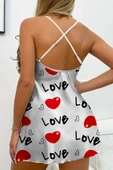 Love Desenli Beyaz Saten Gecelik thumbnail 5