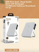 10000mAh 30W Hızlı Şarjlı Dijital Göstergeli Taşınabilir Kablosuz Magsafe Powerbank Beyaz thumbnail 5