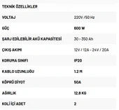 RODEX RDX508 - 12 ve 24 Volt Akü Şarj Cihazı 30-350 Amper thumbnail 2