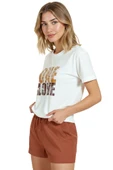 Kadın Beyaz Relaxed Fit %100 Pamuk Tişört – ONE LOVE Tipografi & Mozaik Baskılı thumbnail 3