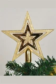Vintage Altın Simli Yıldız Noel Ağacı Süsü | 20 cm Retro Parlak Ağaç Tepe Süsü / Dekoratif Yılbaşı Süsleme thumbnail 2