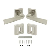 Kare Rozetli Nikel İnox Oda Kapı Kolu (1 TAKIM: 2 Adet Kol + 2 Adet Rozet + Bağlantı Demiri) thumbnail 6