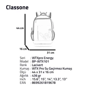 Classone BP-WTX101 Wtxpro SERISI15.6 Inch Macbook, Notebook, Laptop, Çantası-Lacivert thumbnail 9
