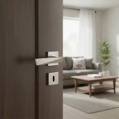 Kare Rozetli Nikel İnox Oda Kapı Kolu (1 TAKIM: 2 Adet Kol + 2 Adet Rozet + Bağlantı Demiri) thumbnail 5