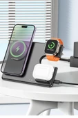 Hoco. CQ1 3in1 15W Manyetik Masaüstü Kablosuz Şarj Standı - Siyah thumbnail 4