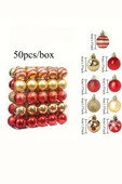 50 Adet 40mm Kırmızı Altın Beyaz Noel Ağacı Süs Topları Seti | 9 Farklı Desen & Hafif Dayanıklı Yılbaşı Dekoru thumbnail 8
