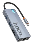 Hoco. HB52 Wow 8in1 100W PD 100 Mbps Ethernet 4K Hub Dönüştürücü - Gri thumbnail 8