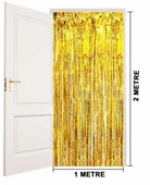 Altın Gold Renk Ekstra Metalize Parlak Saçaklı Arka Fon Perde İthal A Kalite 1x2 Metre thumbnail 4