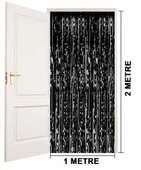 Siyah Renk Ekstra Metalize Parlak Saçaklı Arka Fon Perde İthal A Kalite 1x2 Metre thumbnail 4