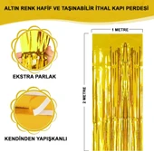 Altın Gold Renk Ekstra Metalize Parlak Saçaklı Arka Fon Perde İthal A Kalite 1x2 Metre thumbnail 1