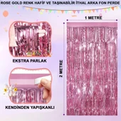 Rose Gold Renk Ekstra Metalize Parlak Saçaklı Arka Fon Perde İthal A Kalite 1x2 Metre thumbnail 1