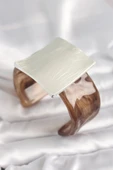 pilelistore Kahverengi Mermer Desen Akrilik Plastik Gümüş Kare Plaka Model Vintage Kadın Bilezik - TJ-BB6672 thumbnail 1